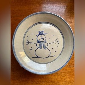 Vintage 1998 Beaumont Brothers Pottery Salt Glaze 7" Snowman Plate